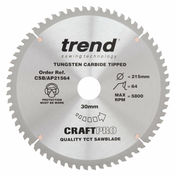 Trend CRAFTPRO Aluminium and Plastic Cutting Saw Blade 215mm 64T 30mm