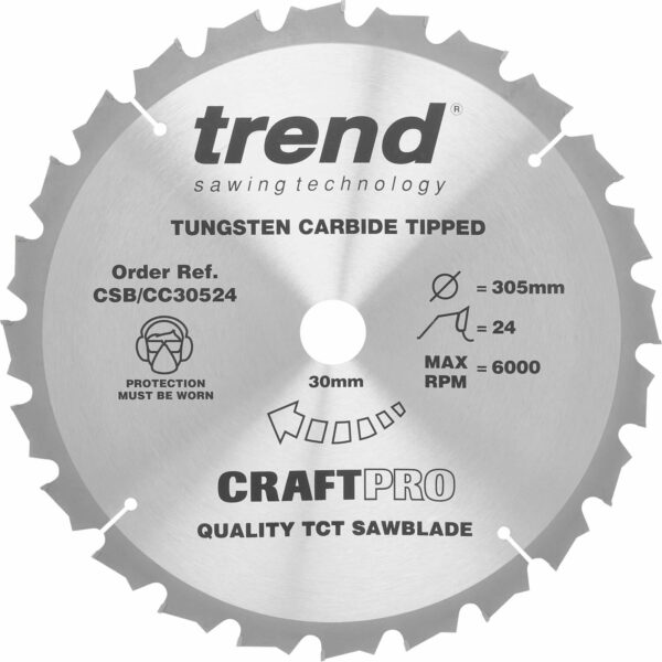 Trend CRAFTPRO Wood Cutting Mitre Saw Blade 305mm 24T 30mm
