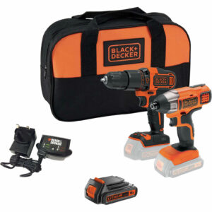 Black and Decker BCK25S2S 18v Cordless Combi Drill and Impact Driver Kit 1 x 2ah Li-ion Charger Bag