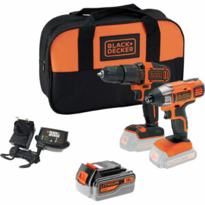 Black and Decker BCK25S2S 18v Cordless Combi Drill and Impact Driver Kit 1 x 4ah Li-ion Charger Bag