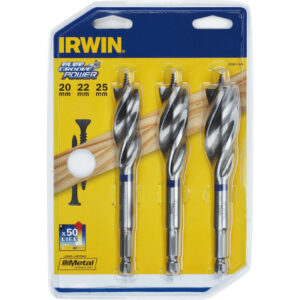 Irwin 3 Piece Blue Groove Nail Biteing Power Wood Drill Bit Set