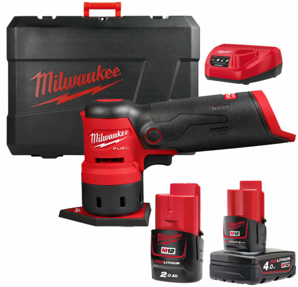Milwaukee M12 FDSS Fuel 12v Cordless Brushless Spot Sander 1 x 2ah & 1 x 4ah Li-ion Charger Case