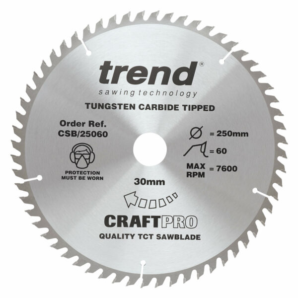 Trend CRAFTPRO Non Stick Wood Cutting Saw Blade 250mm 60T 30mm