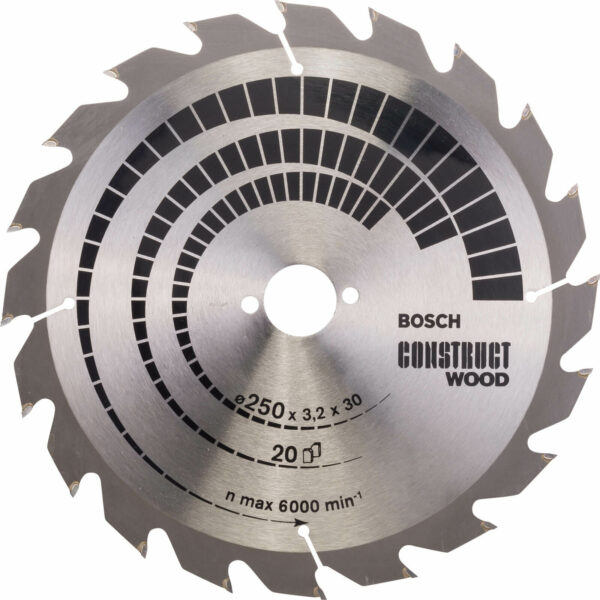 Bosch Construct Nail Proof Wood Cutting Table Saw Blade 250mm 20T 30mm