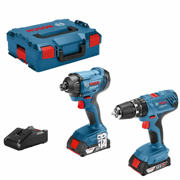 Bosch Professional 18v Cordless Combi Drill and Impact Driver Kit 2 x 2ah Li-ion Charger Case