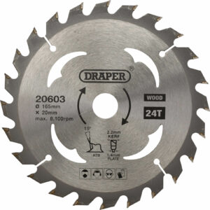 Draper TCT Wood Cutting Circular Saw Blade 165mm 24T 20mm