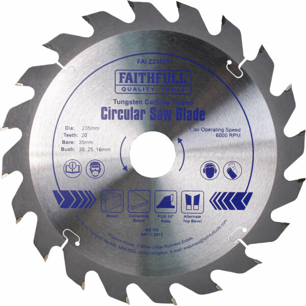 Faithfull Fast Rip TCT Circular Saw Blade 235mm 20T 35mm