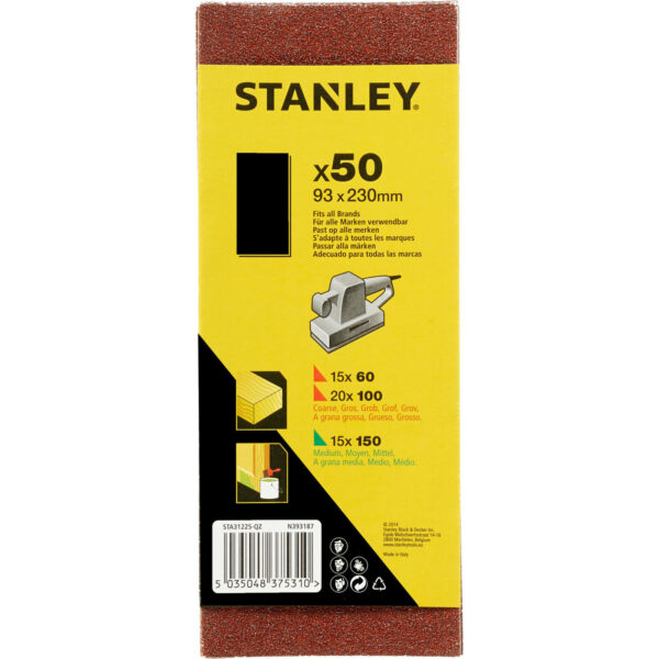 Stanley Unpunched Clip On 1/3 Sanding Sheets 93mm x 230mm Assorted Pack of 50