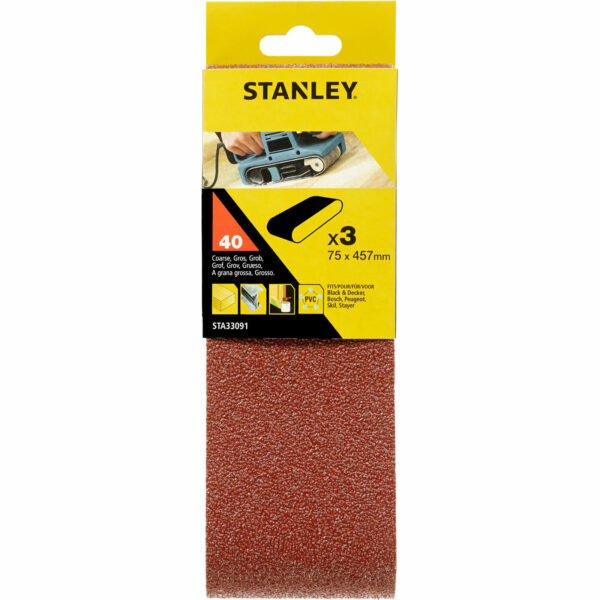 Stanley 75mm x 457mm Sanding Belts 75mm x 457mm 40g Pack of 3
