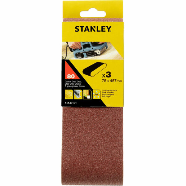 Stanley 75mm x 457mm Sanding Belts 75mm x 457mm 80g Pack of 3
