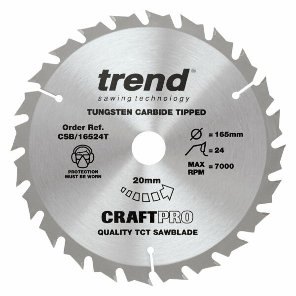Trend CRAFTPRO Wood Cutting Cordless Saw Blade 165mm 24T 20mm