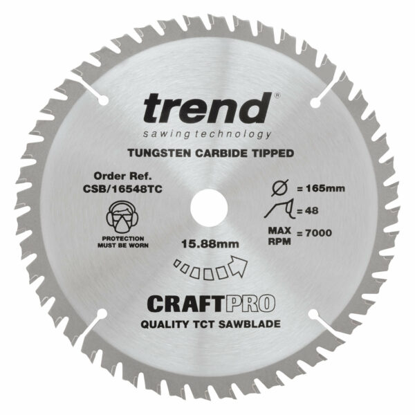 Trend CRAFTPRO Wood Cutting Cordless Saw Blade 165mm 48T 15.88mm