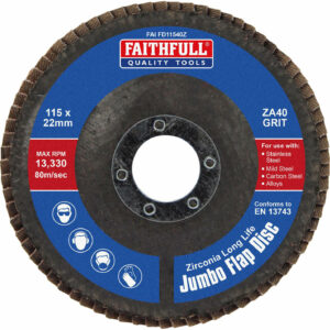 Faithfull Zirconia Abrasive Jumbo Flap Disc 115mm 40g Pack of 1