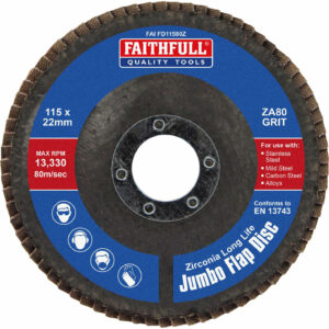 Faithfull Zirconia Abrasive Jumbo Flap Disc 115mm 80g Pack of 1