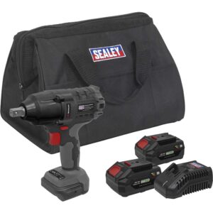Sealey CP20VPIW 20v Cordless Brushless 1/2" Drive Impact Wrench 2 x 4ah Li-ion Battery Charger Bag
