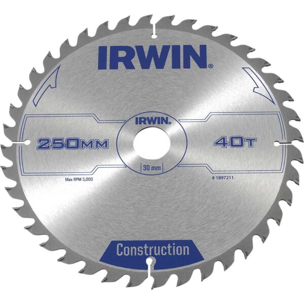 Irwin ATB Construction Circular Saw Blade 250mm 40T 30mm