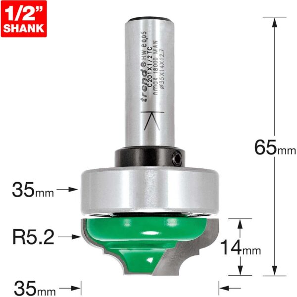 Trend CRAFTPRO Bearing Guided Classic Broken Ogee Router Cutter 35mm 14mm 1/2"