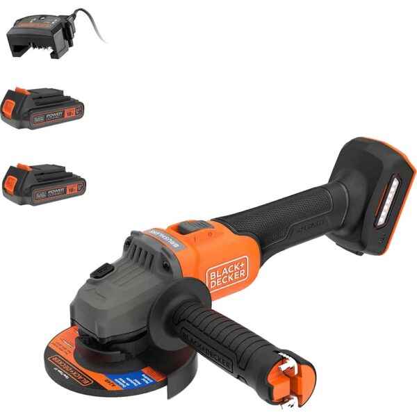 Black and Decker BCG6L8 18v Cordless Brushless Angle Grinder 115mm 2 x 2ah Li-ion Battery Charger No Case