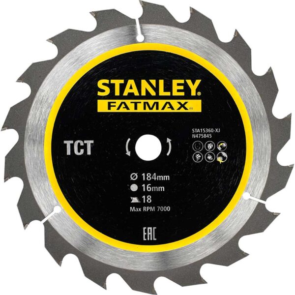 Stanley FatMax Fast Cutting Circular Saw Blade 184mm 18T 16mm Stanley FatMax Fast Cutting Circular Saw Blade 184mm 18T 16mm