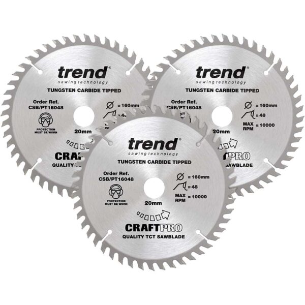 Trend CRAFTPRO 3 Piece 160mm Panel Trim Circular Saw Blade Set 160mm 48T 20mm