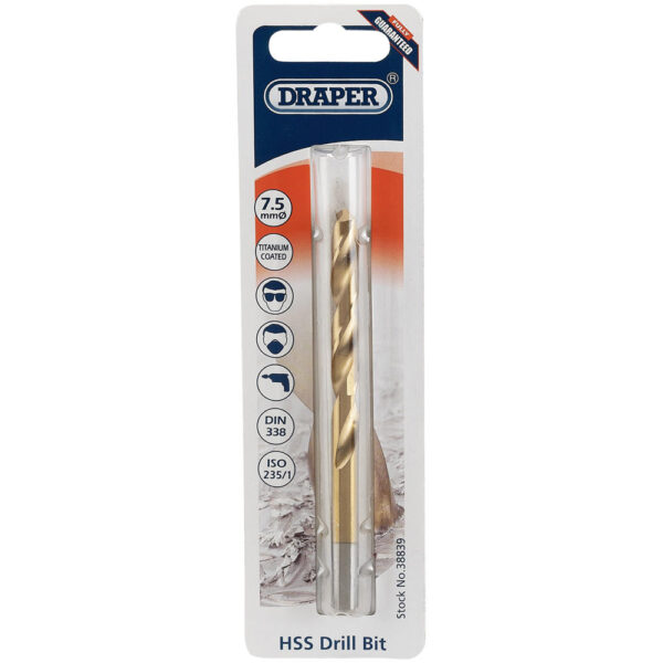 Draper HSS Titanium Coated Drill Bit 7.5mm Pack of 1