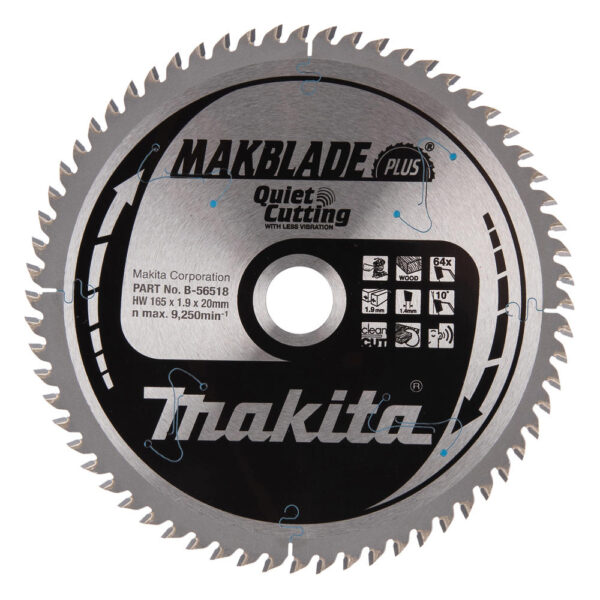 Makita MAKBLADE PLUS Circular Mitre Saw Blade for Wood 165mm 64T 20mm Makita MAKBLADE PLUS Circular Mitre Saw Blade for Wood 165mm 64T 20mm