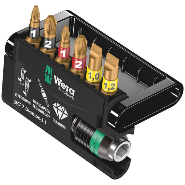 Wera 7 Piece Bit-Check Diamond Screwdriver Bit and Holder Set Wera 7 Piece Bit-Check Diamond Screwdriver Bit and Holder Set